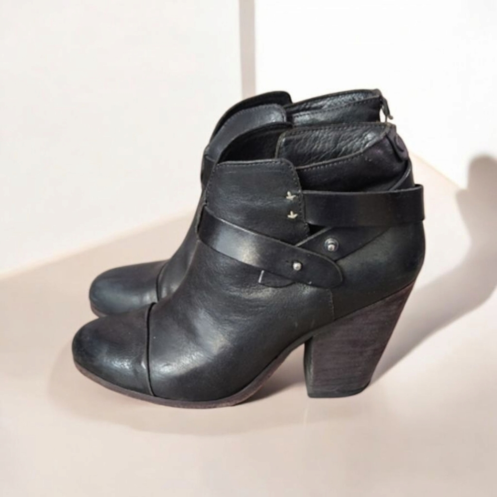 Rag & Bone Harrow Black Leather Ankle Boots Size EU 37